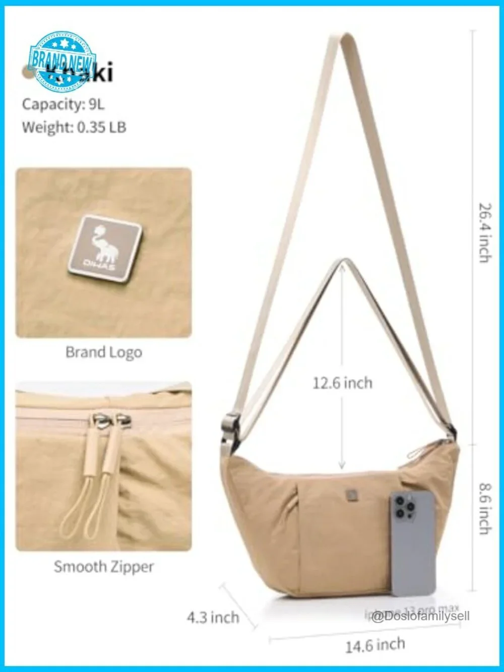 Lightweight Nylon Crescent Hobo Bag Crossbody Shoulder Purse
